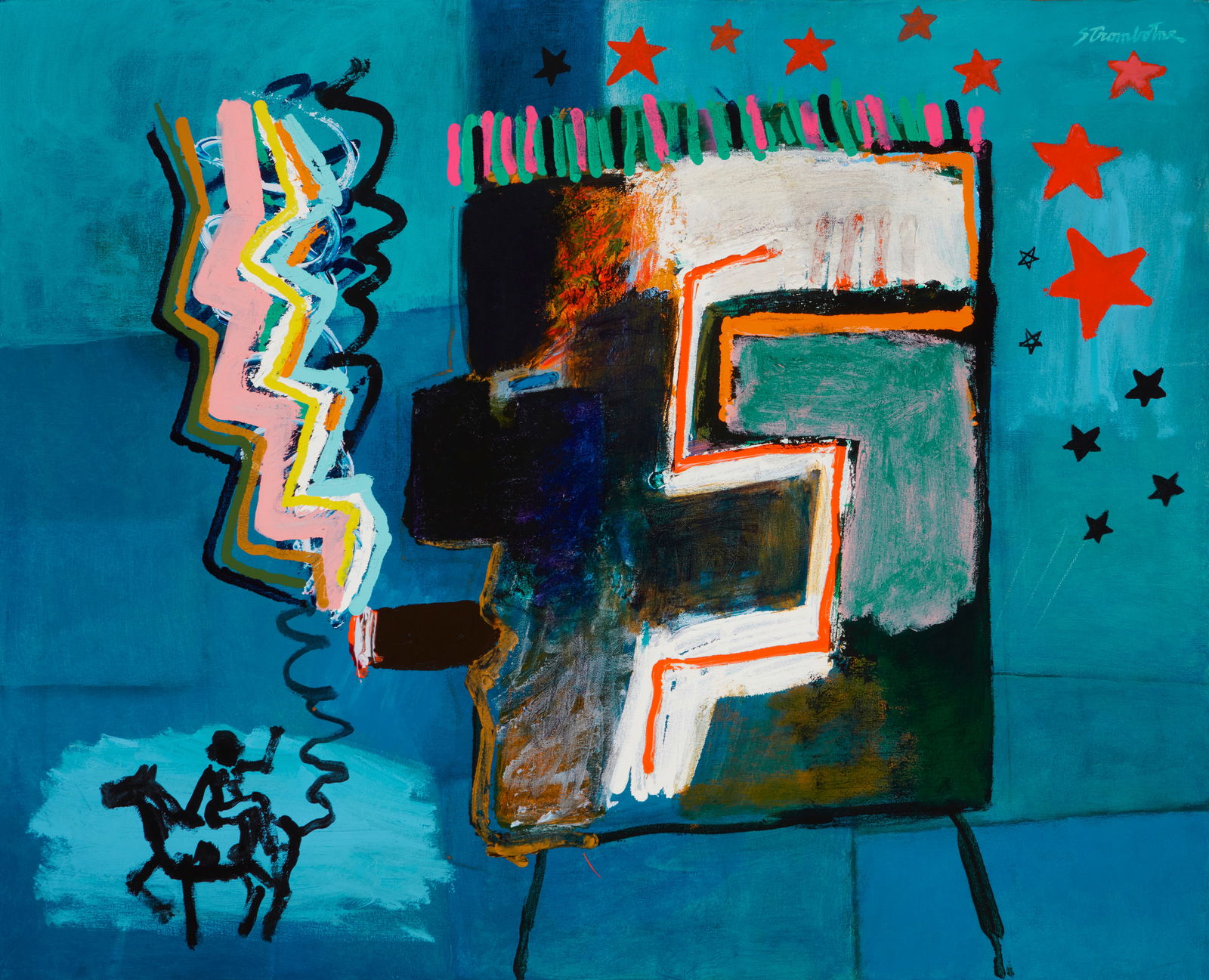 James Strombotne (b. 1934), Untitled, abstract, Oil on canvas, 32" H x 40" W: James Strombotne(b. 1934)Untitled abstractOil on canvasSigned upper right: Strombotne32" H x 40" W