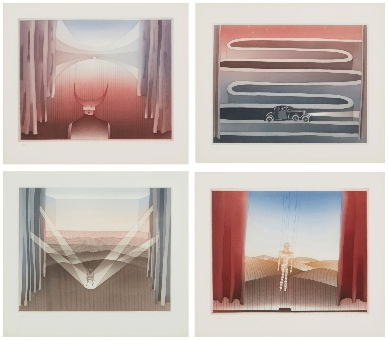 Jean-Michel Folon (1934-2004), "Le Comedien," "Le Pantin," "L'Automobile," and "La Chaise" from "The (1 of 20)