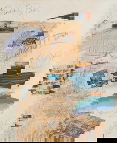 20th Century American School, San Francisco, Mixed media and collage on paper, Sight: 35" H x 29" W