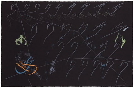 Maysha Mohamedi (b. 1980), Untitled abstract, Screenprint in colors on black paper, Image/Sheet:
