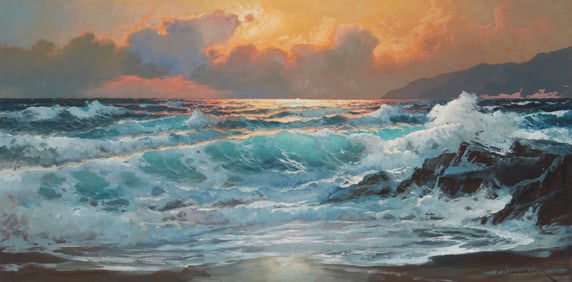 Alexander Dzigurski (1911-1995), Rocky coastal at sunset