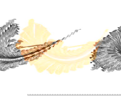Tiffany & Co.: A Gold and Diamond Feather Brooch: Tiffany & Co.: A Gold and Diamond Feather Brooch Of a textured design centering a row of single-cut diamonds weighing approximately 0.60 carat, signed Tiffany Measures: 3 1/2 x 1 1/2 in. 24.0 grams