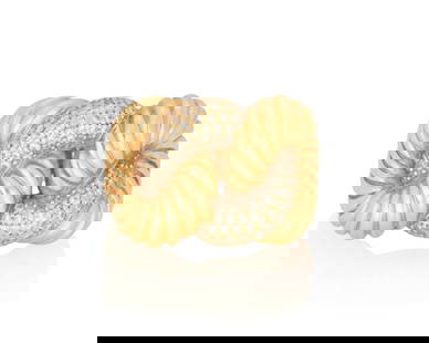 David Yurman: An 18K Gold and Diamond Ring: David Yurman: An 18K Gold and Diamond Ring Of an interlocking design featuring gold rope designs and bands pave-set with round diamonds, signed D.Y. Size: 5 3/4 14.2 grams gross
