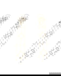 A Pair of 18K White Gold and Diamond Earrings: A Pair of 18K White Gold and Diamond Earrings Of a chandelier design featuring kite motifs accented by round diamonds weighing approximately 4.20 carats, with Italian workshop marks 2 pieces 