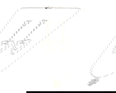 A Group of White Gold and Diamond Jewelry: A Group of White Gold and Diamond Jewelry Including a pair of 18k white gold and diamond heart earrings together with a 14k white gold and diamond heart necklace 3 pieces Necklace: 16 in., Earrings: