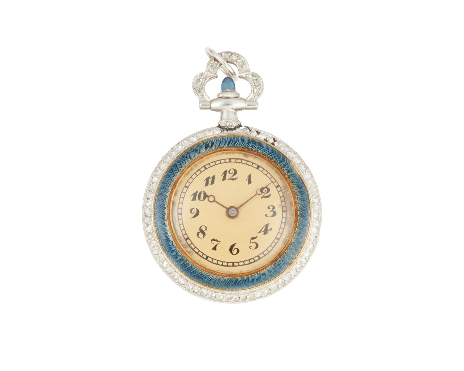 An Edwardian Gold, Platinum, Enamel and Diamond Pocket Watch: An Edwardian Gold, Platinum, Enamel and Diamond Pocket WatchDial:†white with Arabic numeralsModel:†manualCase:†14K gold and platinum, screw down case backSigned:†case, dial and movement23.0 gr