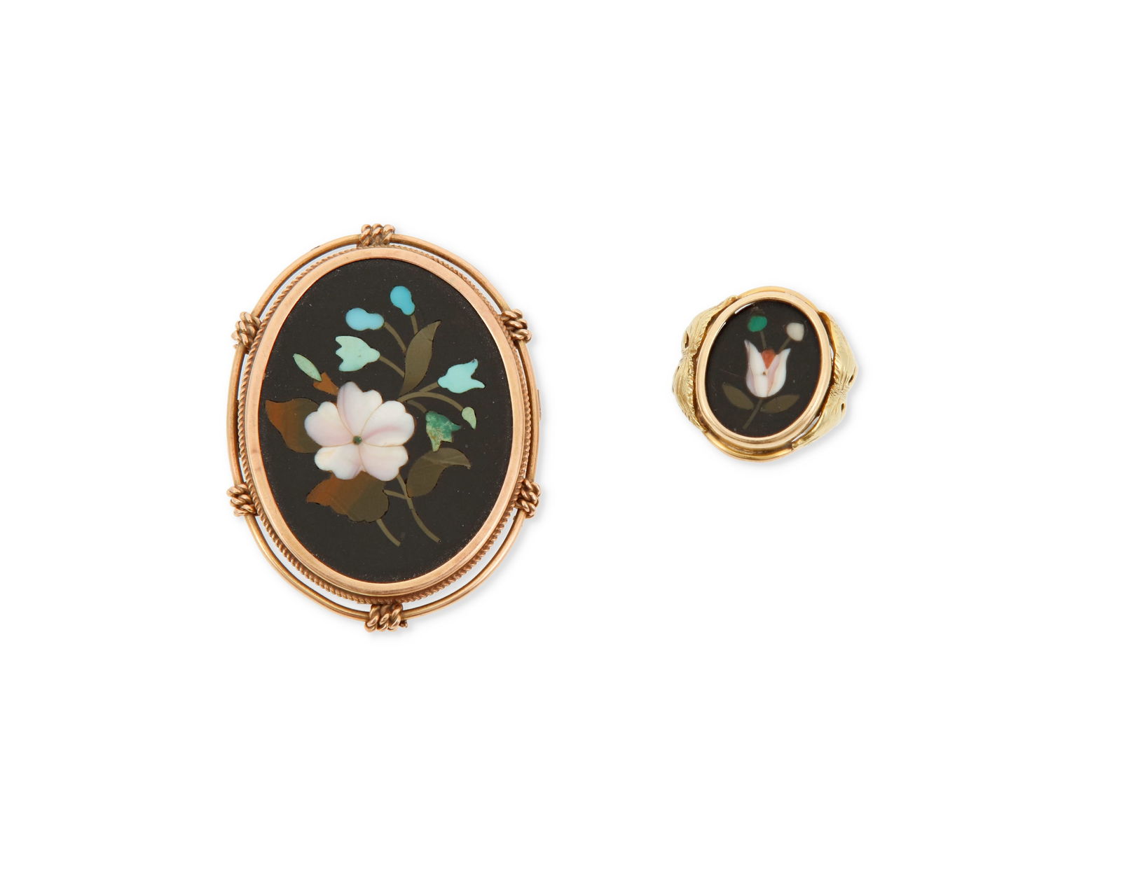 A Gold and Intarsia Brooch and Ring Set (1 of 2)