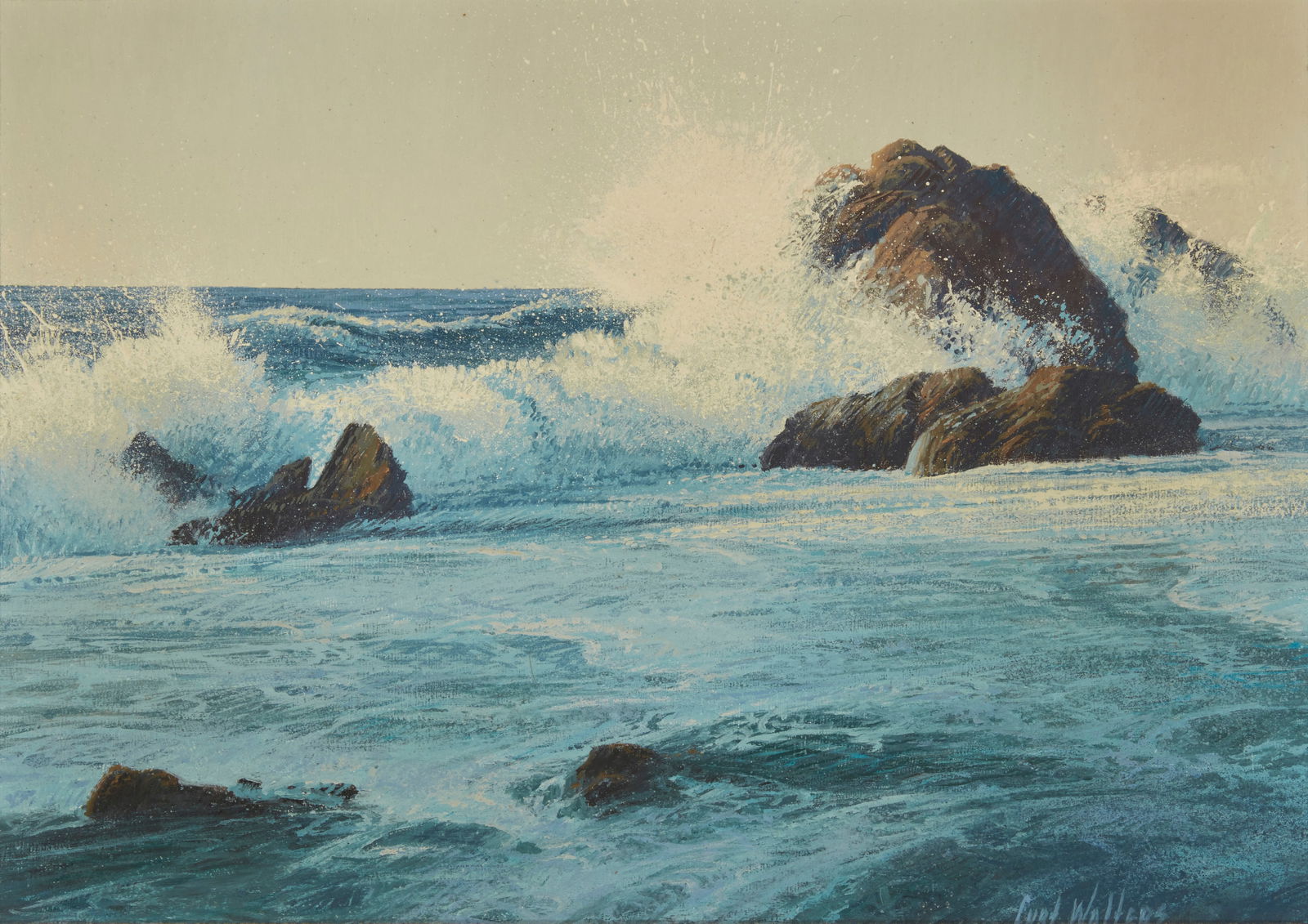 Curt Walters (b. 1950), "Foam Burst - Carmel": Curt Walters(b. 1950)"Foam Burst - Carmel"Oil on boardSigned lower right: Curt Walters; titled on the frame's backing paper9.375" H x 13.5" W