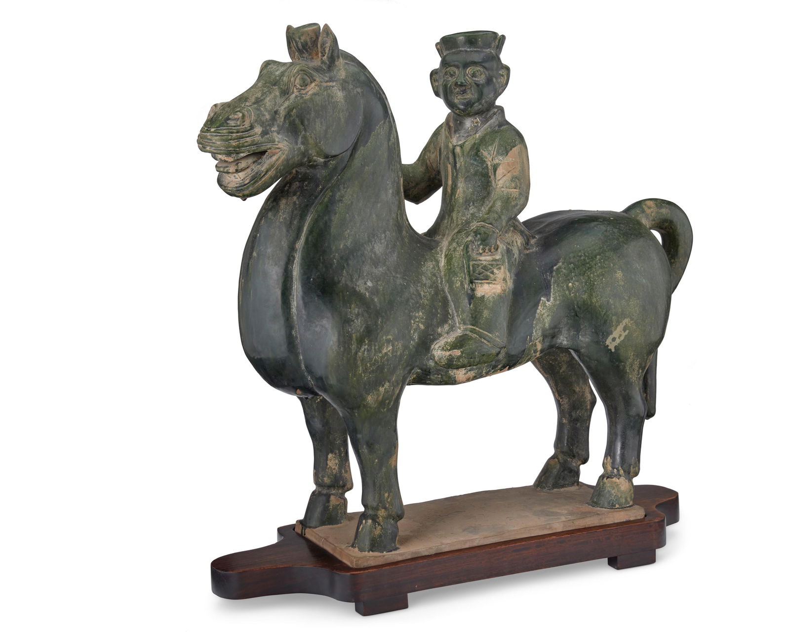 A large Chinese green glazed pottery horse and rider (1 of 6)