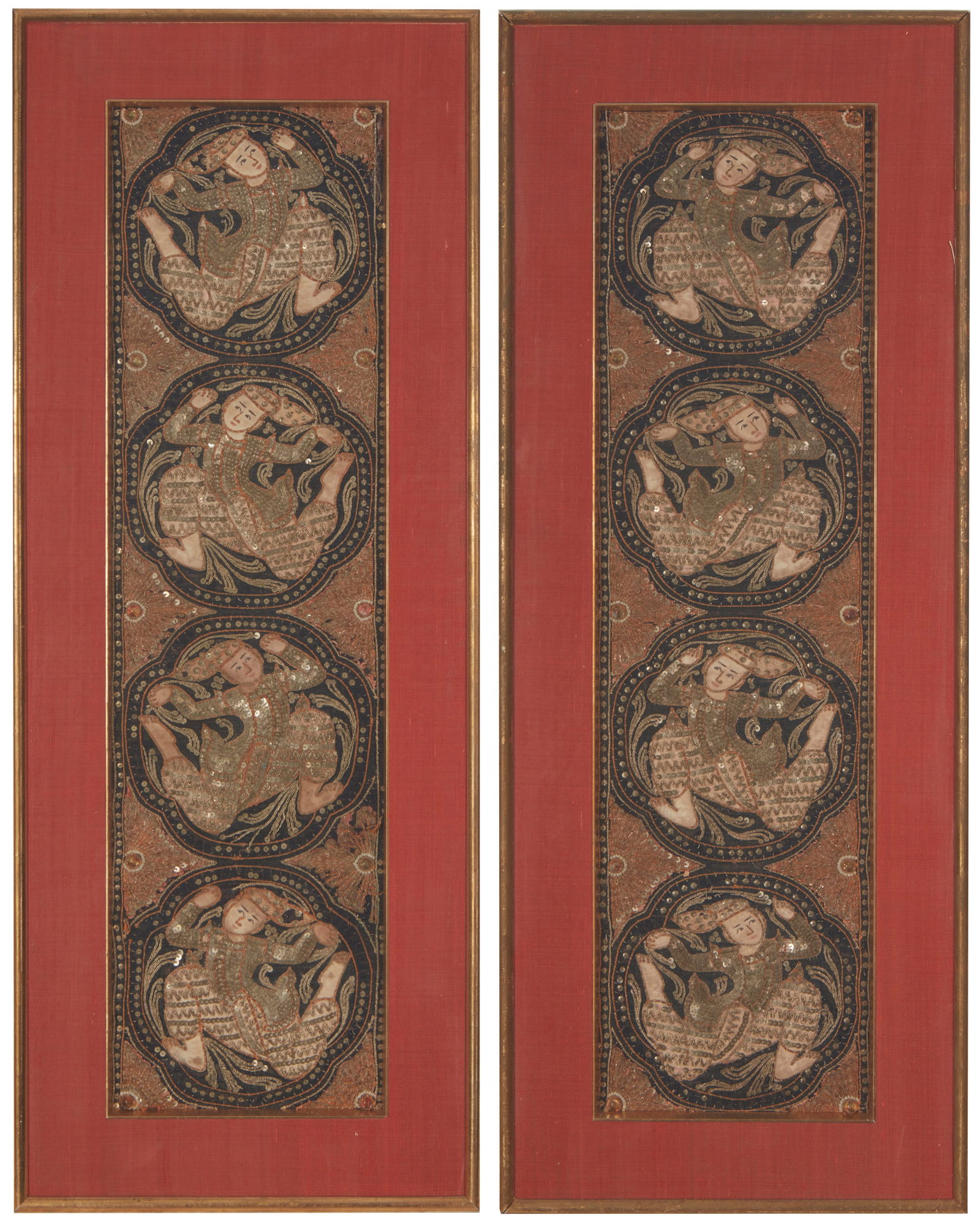 A pair of Burmese framed embroidery hangings (1 of 7)