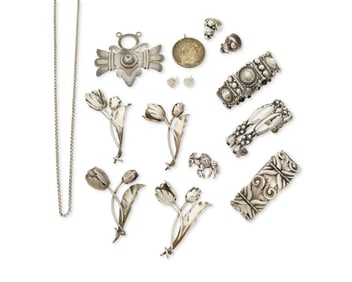 A Large Group of Mexican Silver Jewelry Including William Spratling
