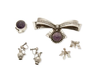 A Group of William Spratling Mexican Silver and Amethyst Jewelry