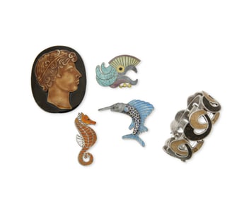 A Group of Margot de Taxco Mexican Silver and Enamel Jewelry