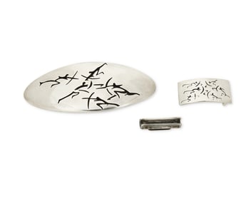 Two Antonio Pineda Lascaux Motif Sterling Silver Belt Buckles