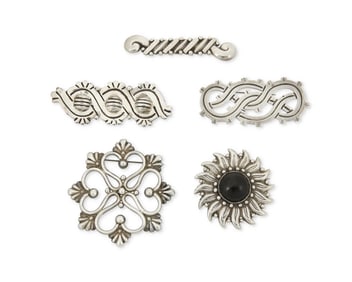 A Group of Hector Aguilar and Taller Borda Mexican Silver Brooches