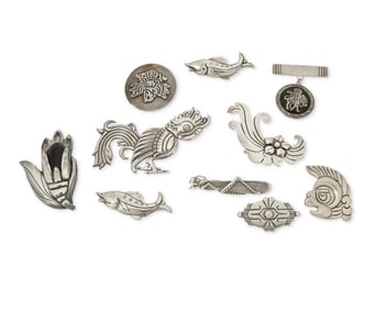 A Group of Mexican Silver Brooches Including Hector Aguilar