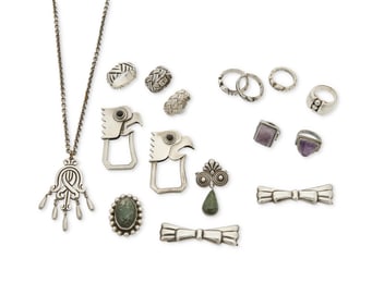 A Group of Mexican Silver Jewelry Including Hector Aguilar
