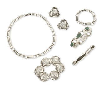 A Mixed Group of Mexican Silver and Hardstone Jewelry