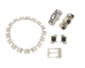 A Large Group of Mexican Silver and Hardstone Jewelry