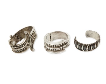 Three Mexican Sterling Silver Cuffs