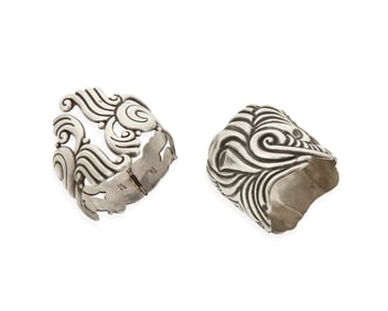 Two Mexican Sterling Silver Cuffs
