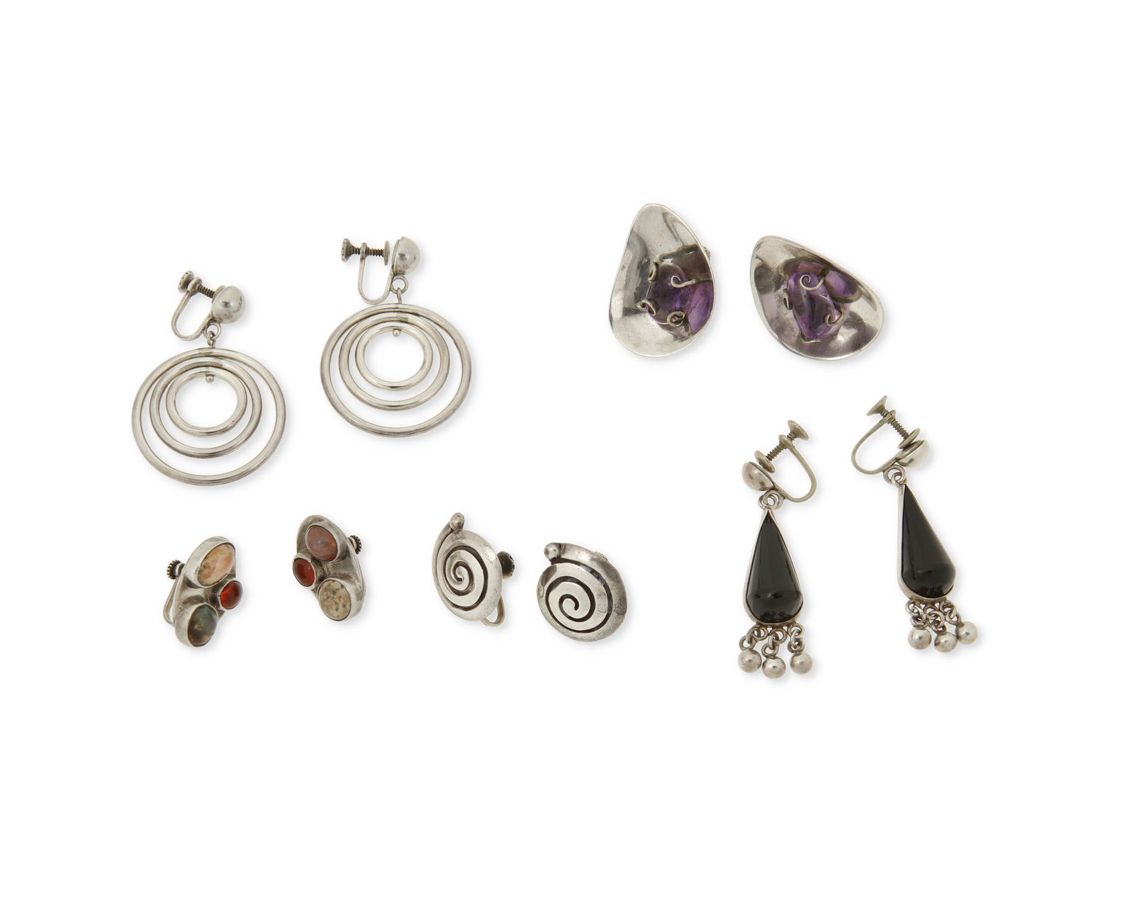 A Group of Mexican Sterling Silver Earrings (1 of 2)