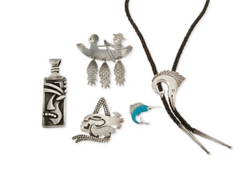 A Group of Figural Mexican Sterling Silver Jewelry