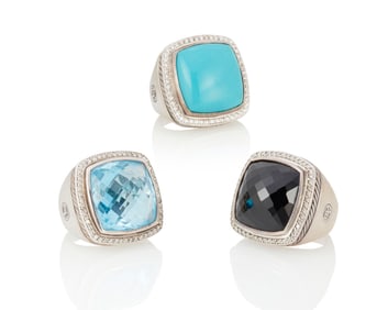 David Yurman: Three Sterling Silver and Gem-Set Rings