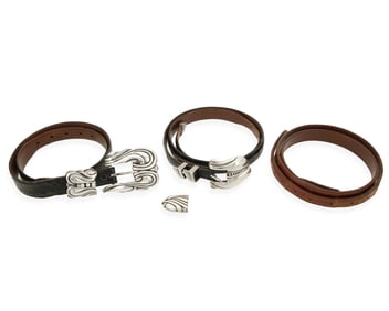 Barry Kieselstein-Cord: A Group of Sterling Silver and Leather Belts