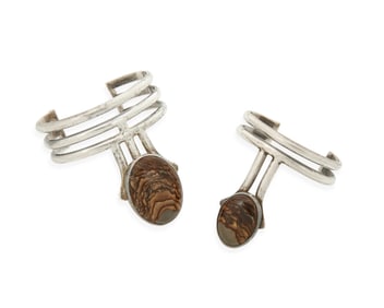 Carl Chilstrom: Two Sterling Silver and Picture Jasper Cuff Bracelets