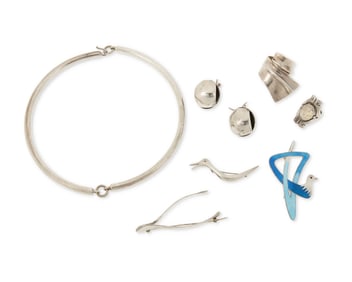 A Group of Modernist-Style Silver Jewelry