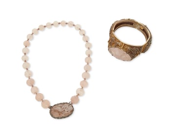 Two East Asian Rose Quartz Jewelry Items