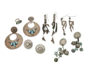 A Group of Silver and Turquoise Jewelry