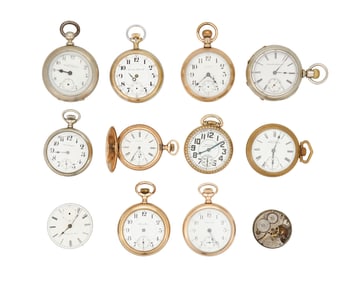 A Large Group of Miscellaneous American Pocket Watches and Parts