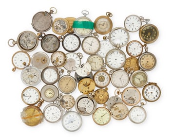 A Large Group of Miscellaneous World Pocket Watches and Parts