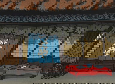 Katsuyuki Nishijima (b. 1945), "The Restaurant," circa 1990, Woodcut in colors on paper, Image: