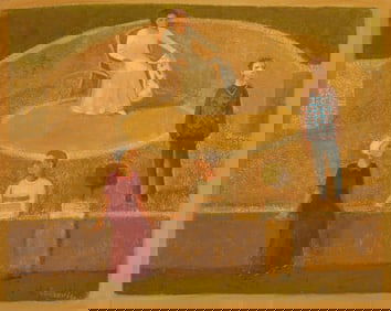 Mikael Leibovici (b. 1926), "L'heure Calme," 2000, Oil on canvas, 32" H x 39.25" W