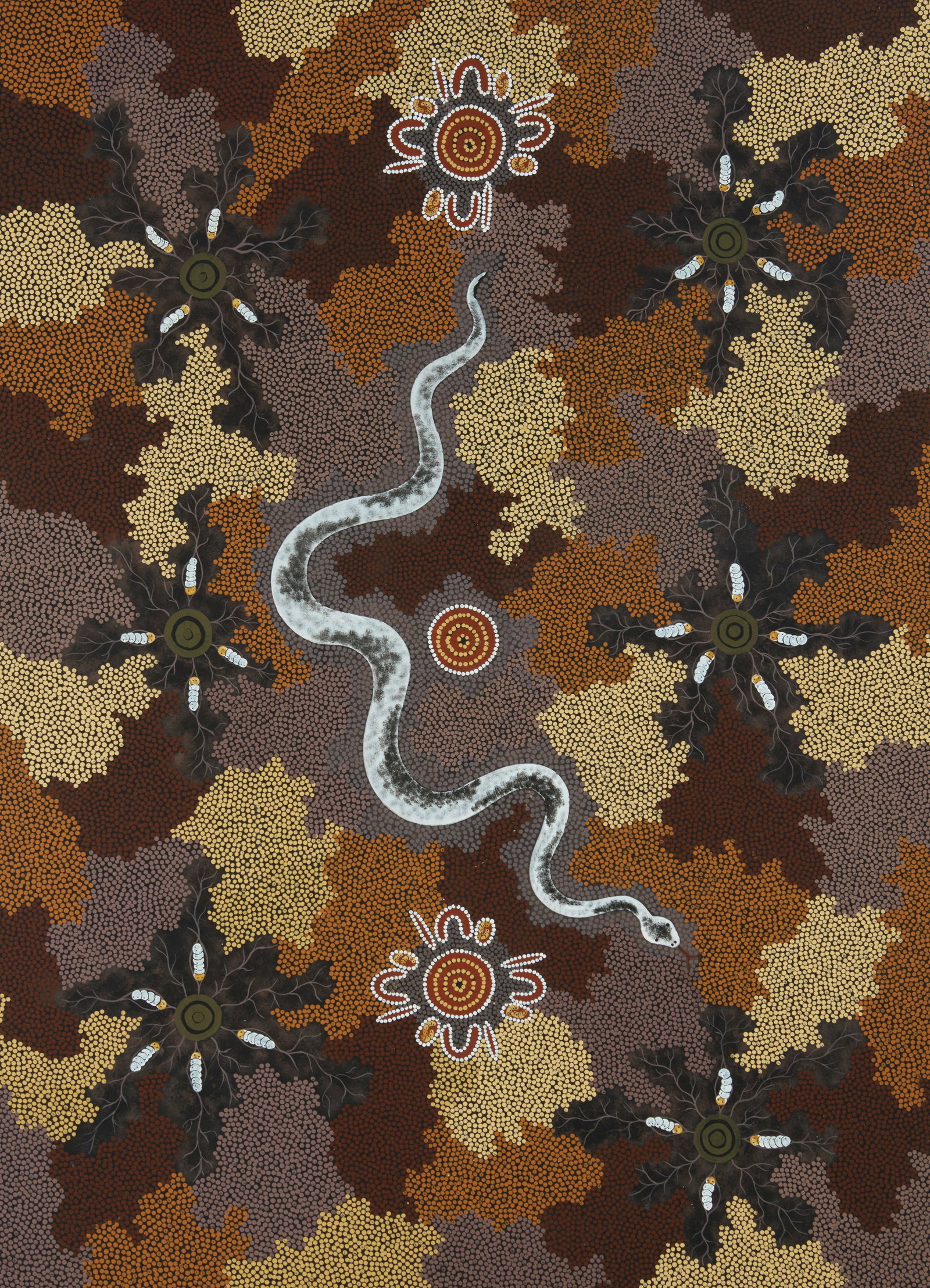 Mary Dixon Nungarrayi (b. 1960), "Witchetty Grub and Snake Dreaming," 1990 (1 of 5)