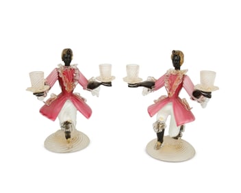 Two Murano glass figural candle holders