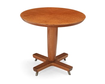 A Modern lacquered burlwood pedestal table