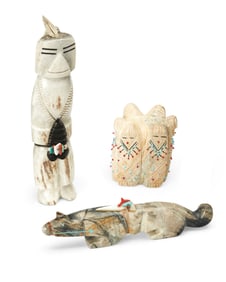 Three Zuni & Dine carved stone fetish animal figures