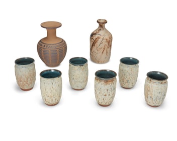 A group of studio pottery earthenware vessels