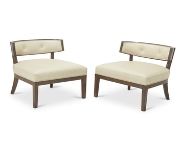 A pair of Modern leather slipper chairs