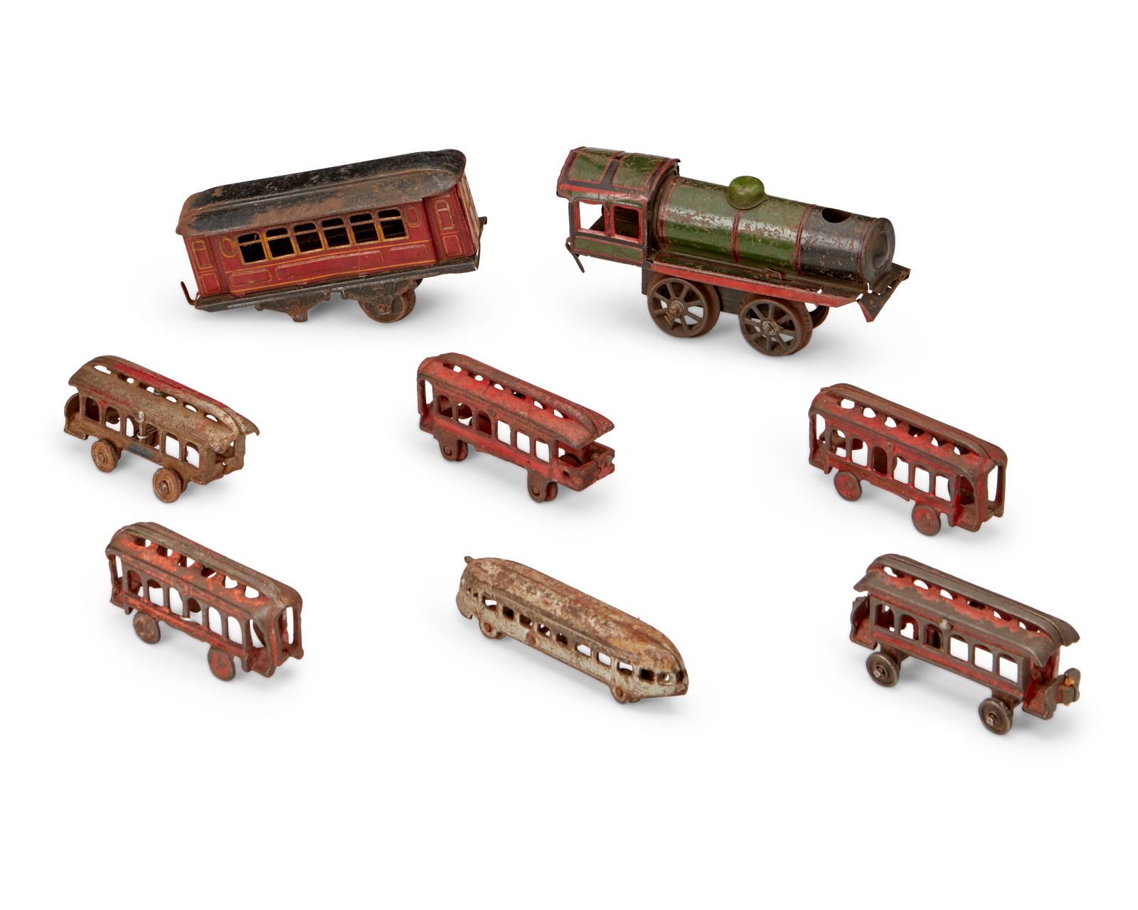 A group of miniature metal train toys (1 of 6)