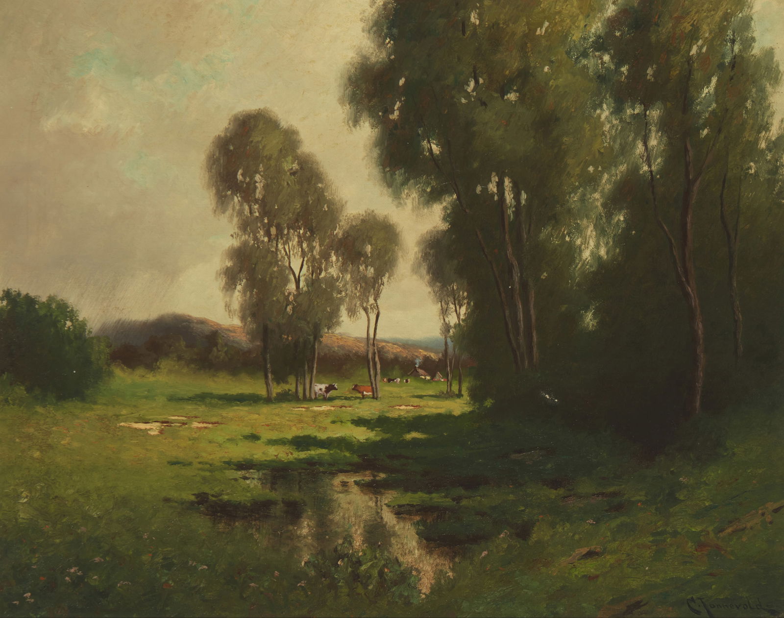 Carl Jonnevold (1856-1955), Eucalyptus trees and grazing cattle (1 of 5)