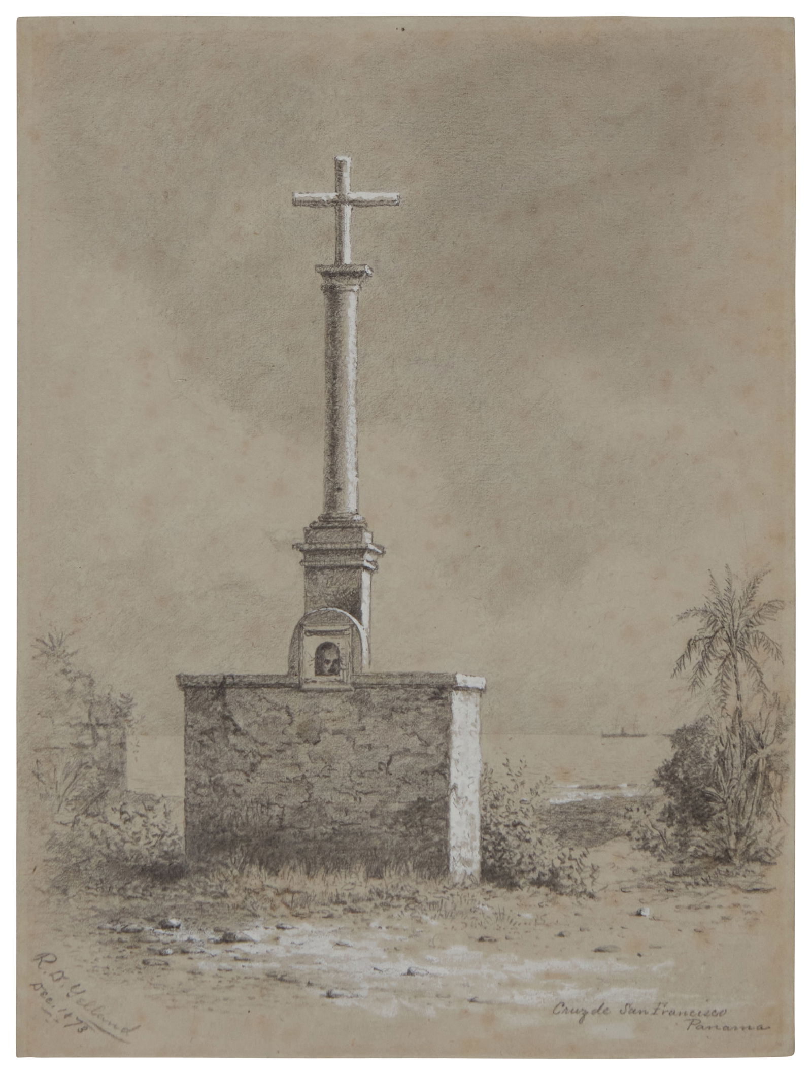 Raymond Dabb Yelland (1848-1900), "Cruz de San Francisco, Panama," 1873: Raymond Dabb Yelland(1848-1900)"Cruz de San Francisco, Panama," 1873Pencil and gouache on buff paperSigned and dated in pencil in the lower left corner: R.D. Yelland / Dec. 1873; titled in p