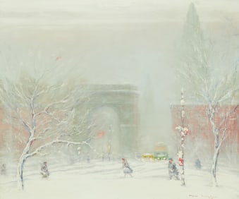Johann Berthelsen (1883-1972), "Winter Afternoon" (Washington Square looking up Fifth Avenue, New