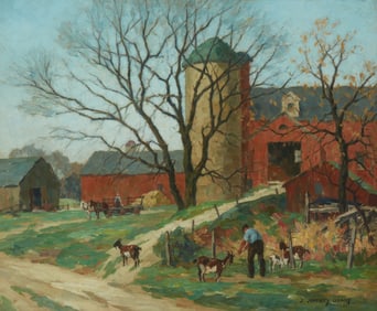 J. Jeffrey Grant (1883-1960), Farm scene with farmer and goats