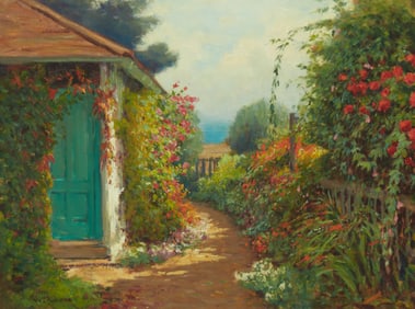 William Adam (1846-1931), Vine clad cottage garden
