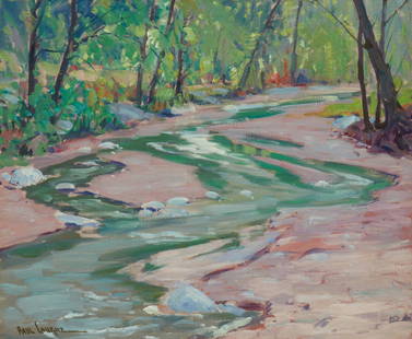 Paul Lauritz (1889-1975), Creek through a wooded landscape: Paul Lauritz(1889-1975)Creek through a wooded landscapeOil on canvasSigned lower left: Paul Lauritz20" H x 24" W